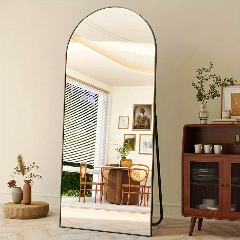 Arched Full Length Mirror 64"x21" | Full Body Floor Mirror with Stand, Aluminum Alloy Thin Frame, Nano Glass, Standing or Leaning Wall Mirror for Bedroom, Living Room, Bathroom