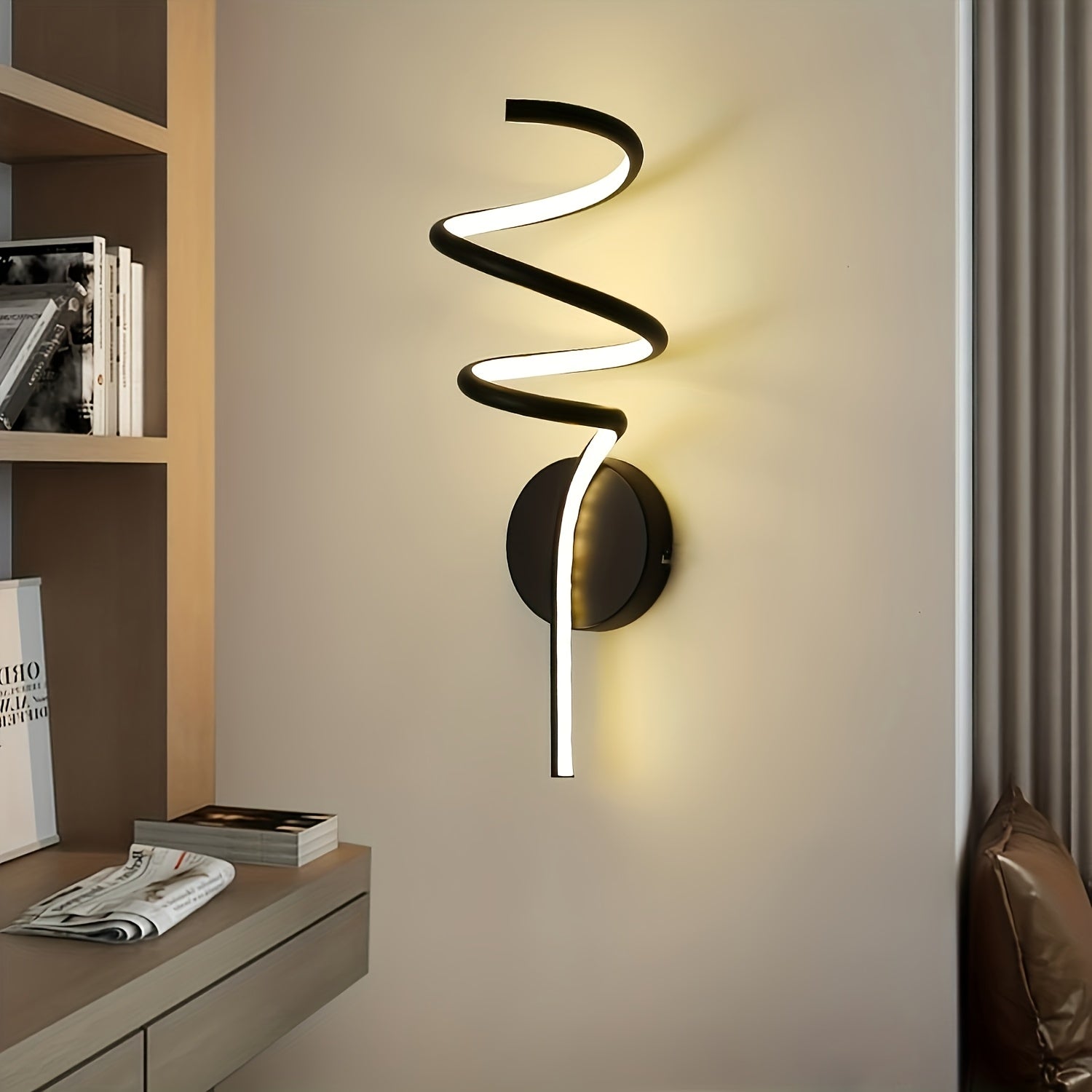 22W Nordic Spiral Metal Wall Lamp | Black, Adjustable 3-Color LED (3000-6000K) | Bedroom, Office, Hotel & Party Decor | Includes Installation Hardware