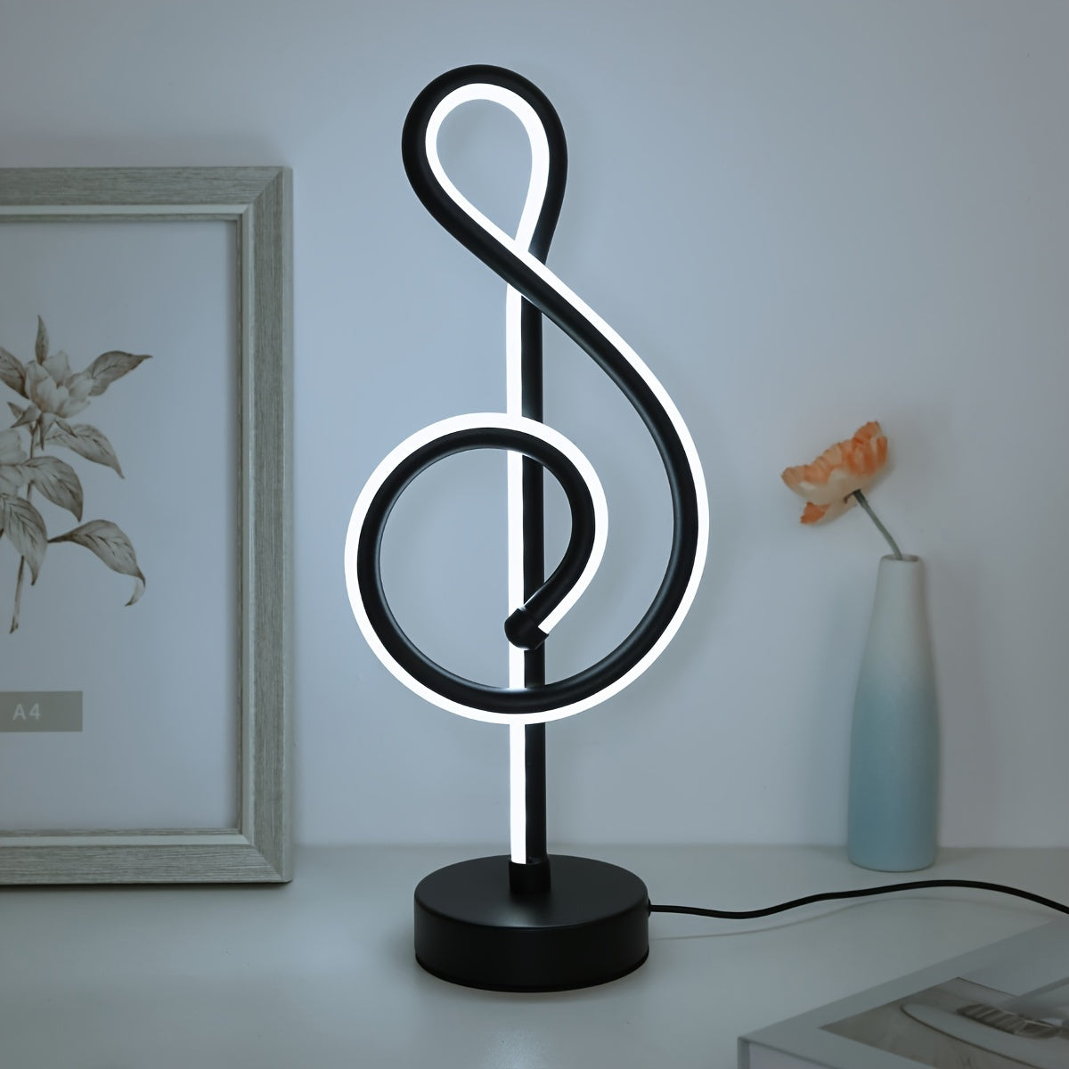 Modern Creative Treble Clef Table Lamp | Adjustable 3-Color LED Desk Light with USB Power | Nightlight for Bedroom, Living Room, Reading, Bar & Café FJORD