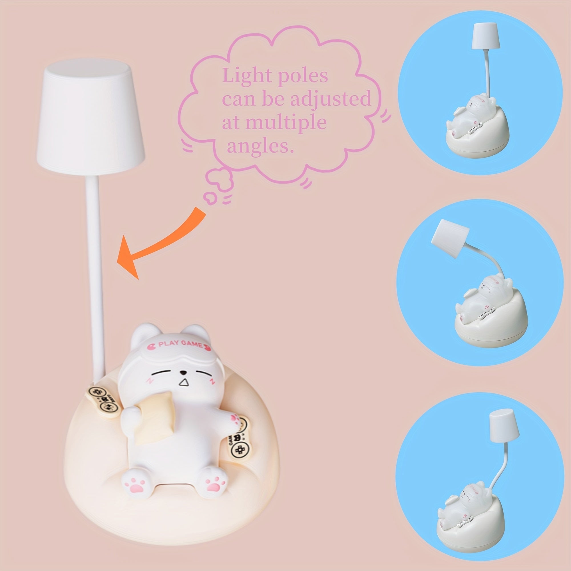 Soft Cat Night Light | 3 Brightness Levels | USB Rechargeable Table Lamp for Bedroom, Office & Dorm Decor FJORD