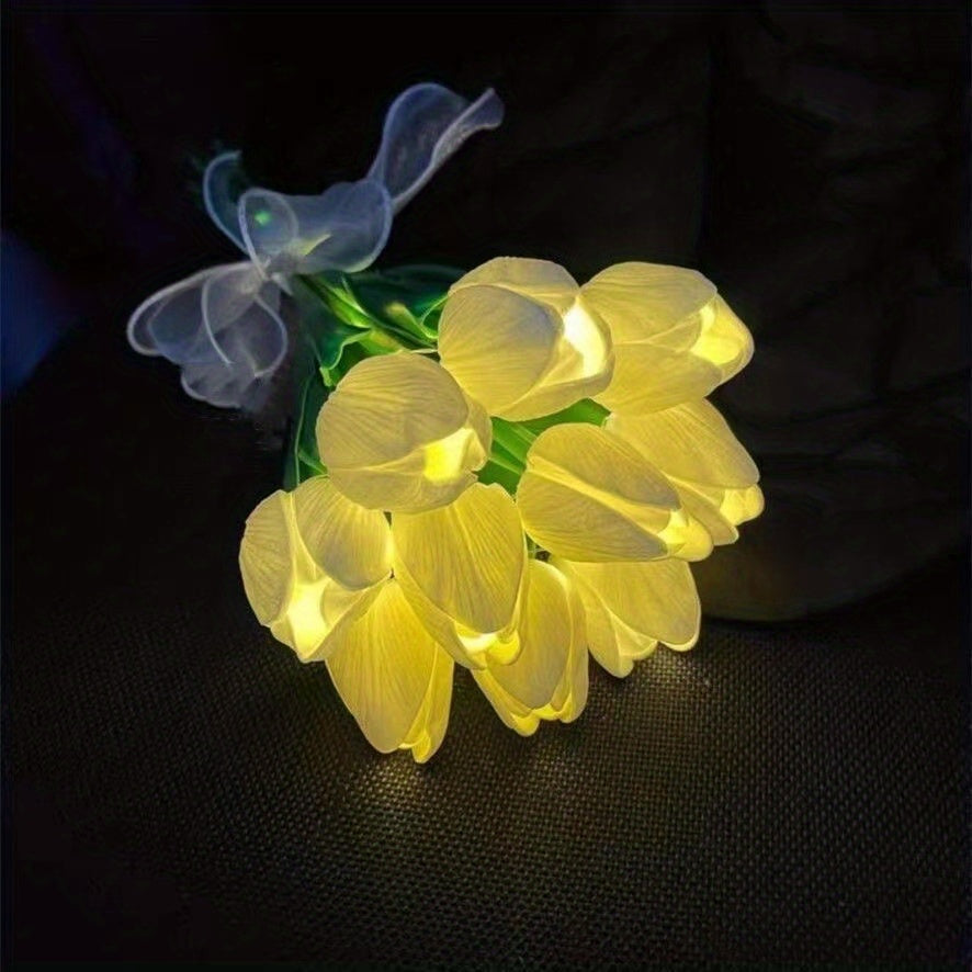 LED Tulip Lamp with Real Touch Silk Flowers – Artificial Bouquet Night Light for Home, Office & Wedding Decoration – Battery-Powered Table Lamp FJORD