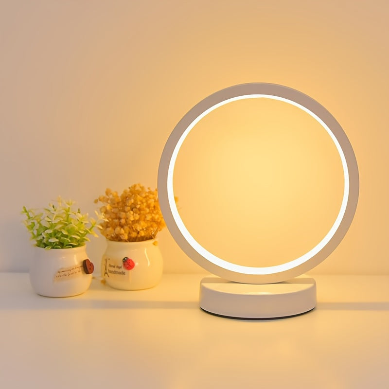 Nordic Vintage Bedside Table Lamp | USB-Powered Round LED Desk Light | Matte Finish, Metal & Plastic, Switch Control - Black/White FJORD