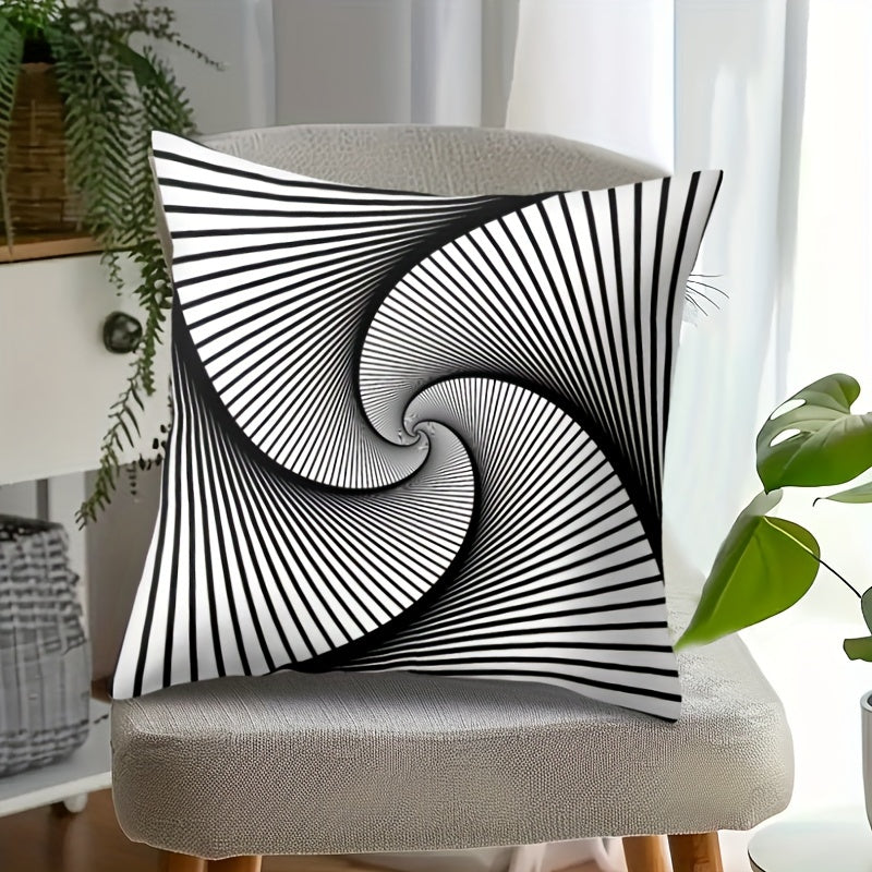 Contemporary Geometric Throw Pillow Cover - Black and White Striped Dotted Grid, 17.7x17.7 Inch