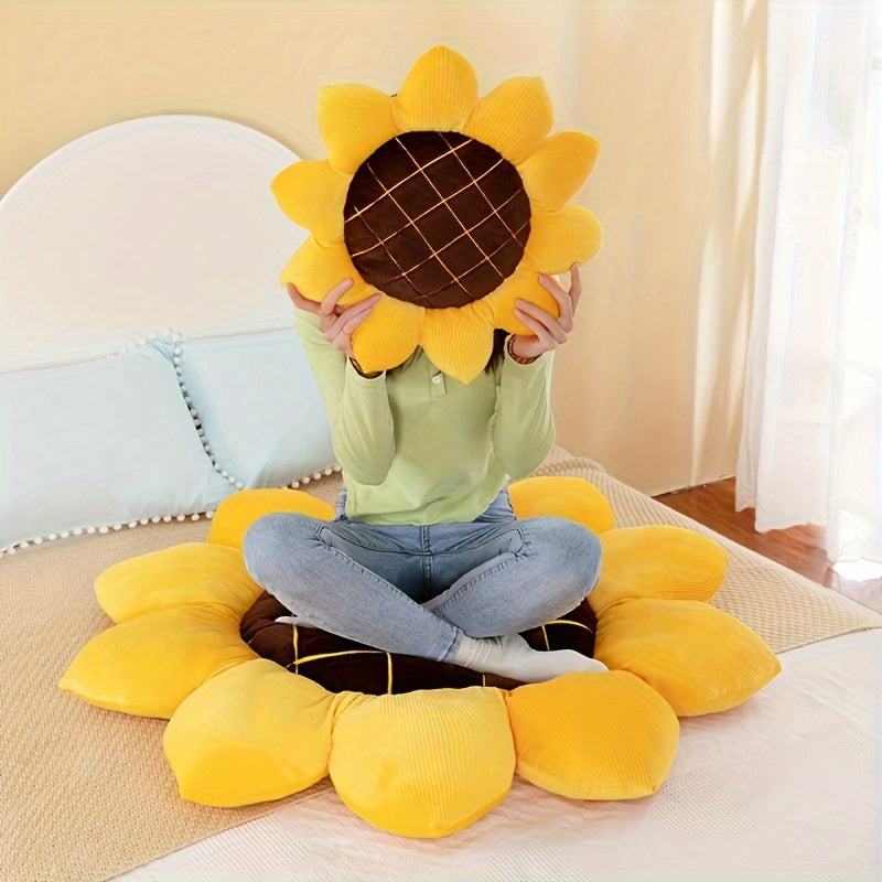 Yellow Sunflower Cushion – Soft Plush Floral Seat Pillow, Comfortable Throw & Lumbar Cushion for Home, Office, Bedroom, Car – Perfect Gift for Kids & Family