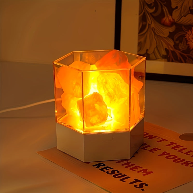 Himalayan Salt Stone Lamp - Romantic LED Bedside Lamp with Aromatherapy, USB Plug Night Light for Bedroom & Meditation FJORD