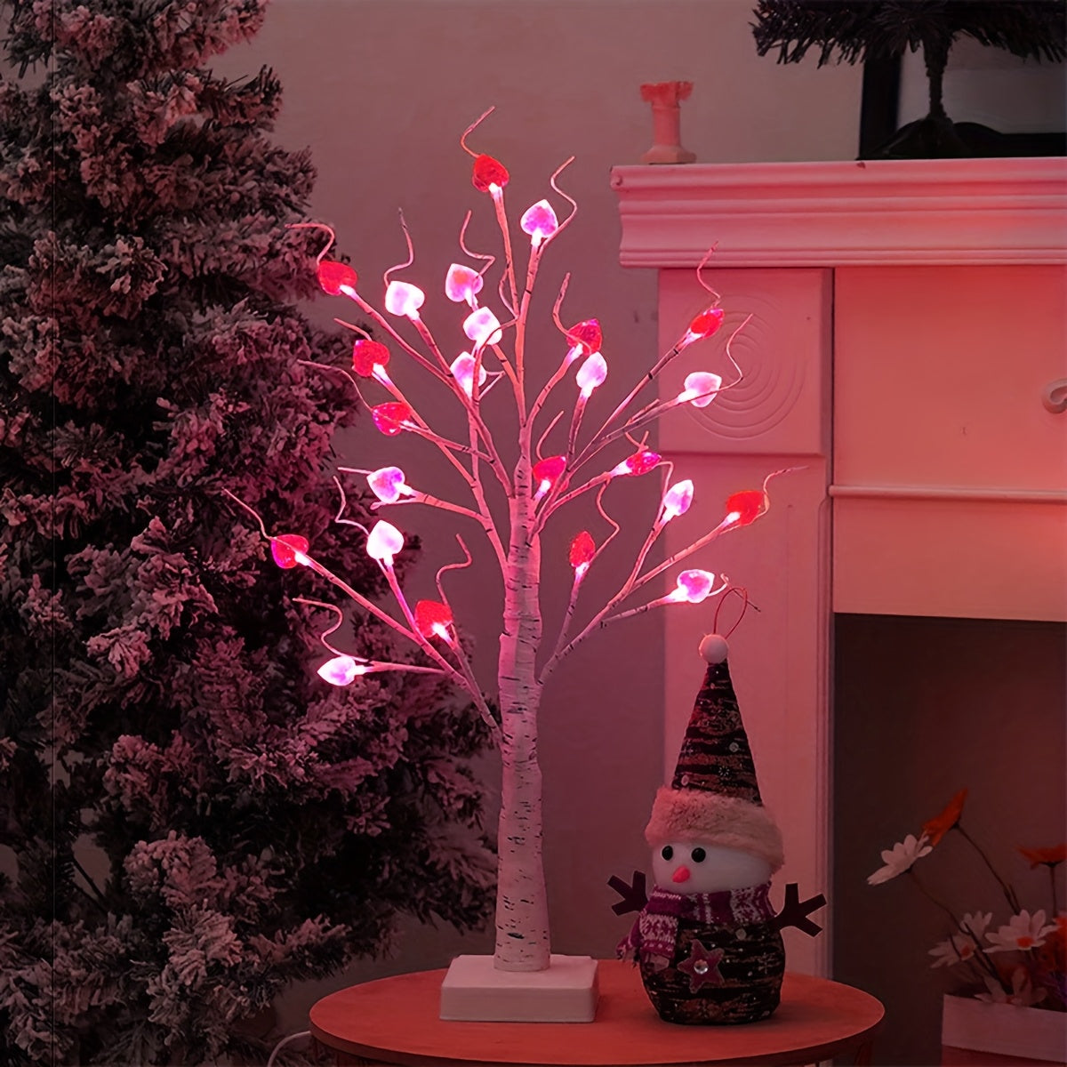 LED Heart-Shaped Table Tree | 24 Lights | USB Powered | Multi-Color Birch Tree | Perfect for Valentine's & Home Decor FJORD