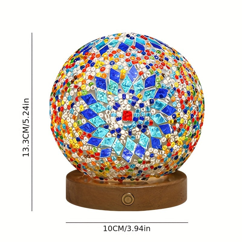 Bohemian Moon Ball Night Light – Color Changing LED with Wooden Stand, Dimmer, Perfect for Bedroom, Living Room & Unique Gifts – 3.9” Crystal Globe