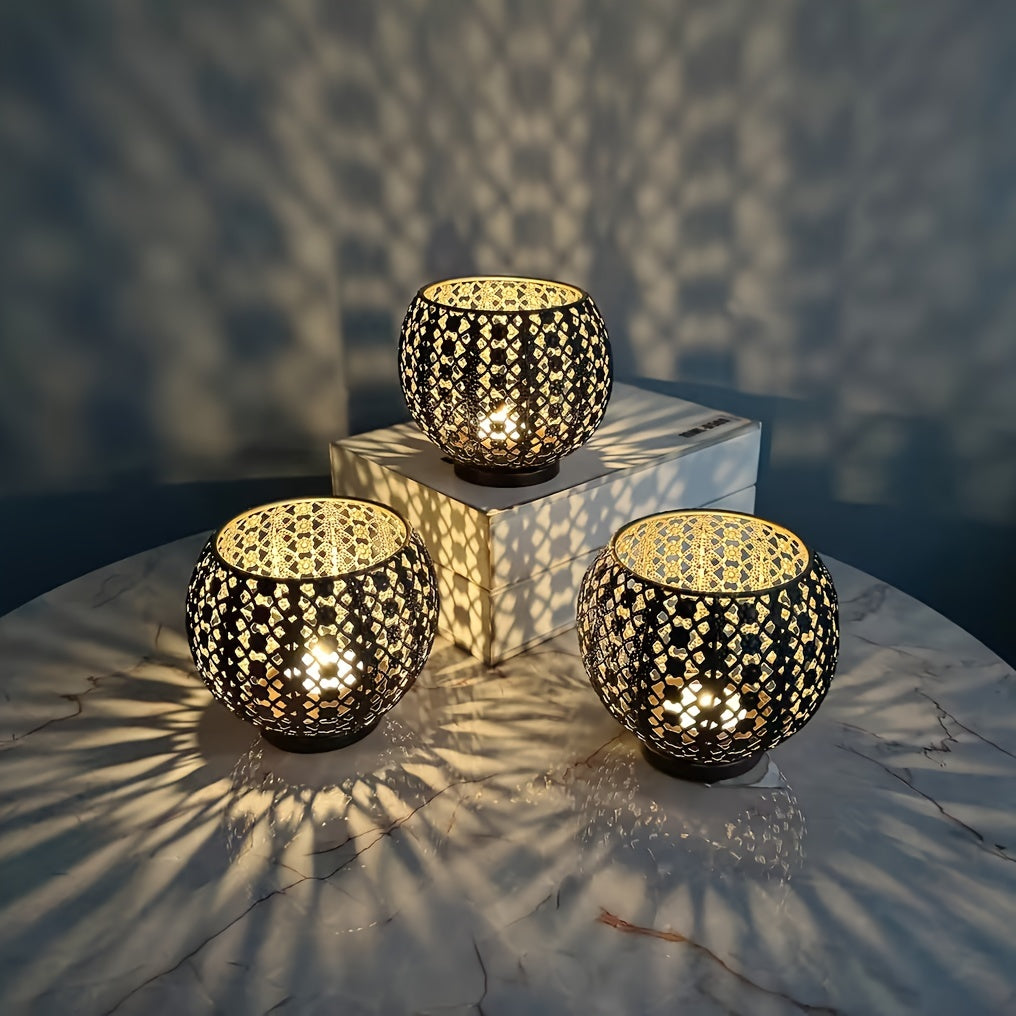 Set of 2/3 Moroccan Iron Candle Holders | Hollow Carved Metal Ball Candle Holders FJORD