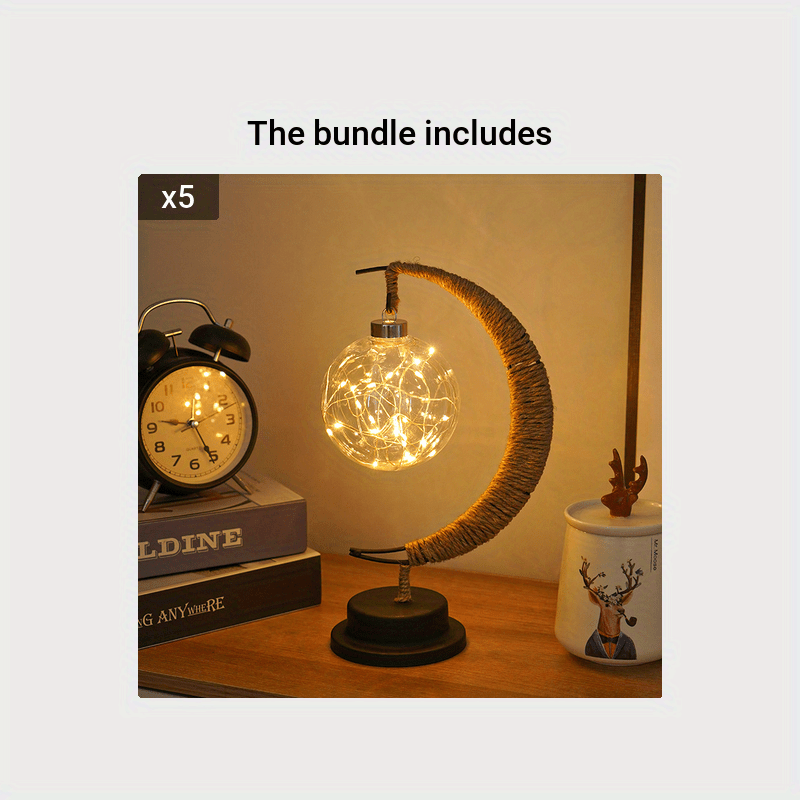 Battery-Powered LED Moon Lamp with Half Moon Stand | Warm White Decorative Table Light for Bedroom, Bar, or Gift