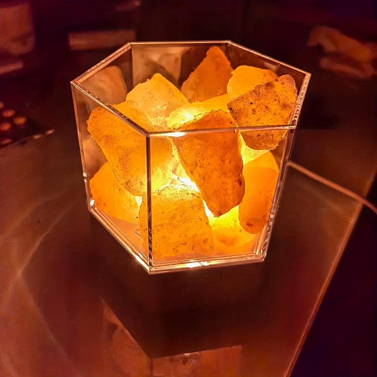 Himalayan Salt Stone Lamp - Romantic LED Bedside Lamp with Aromatherapy, USB Plug Night Light for Bedroom & Meditation FJORD