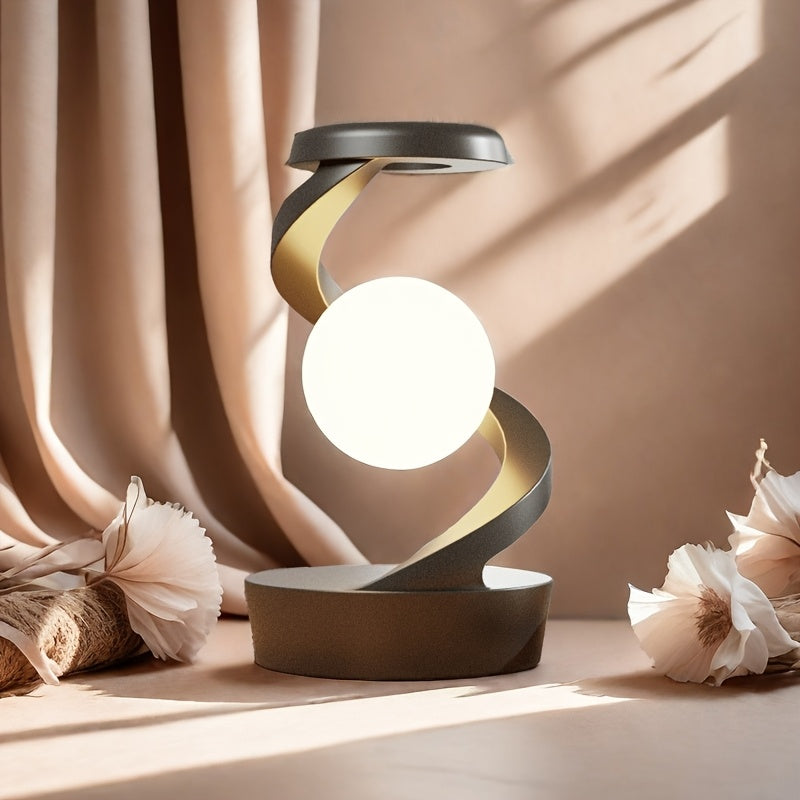3D Levitating LED Table Lamp | Spiral Design Night Light with Wireless Charging | Modern Bedside Atmosphere Light for Bedroom, Office, or Living Room FJORD