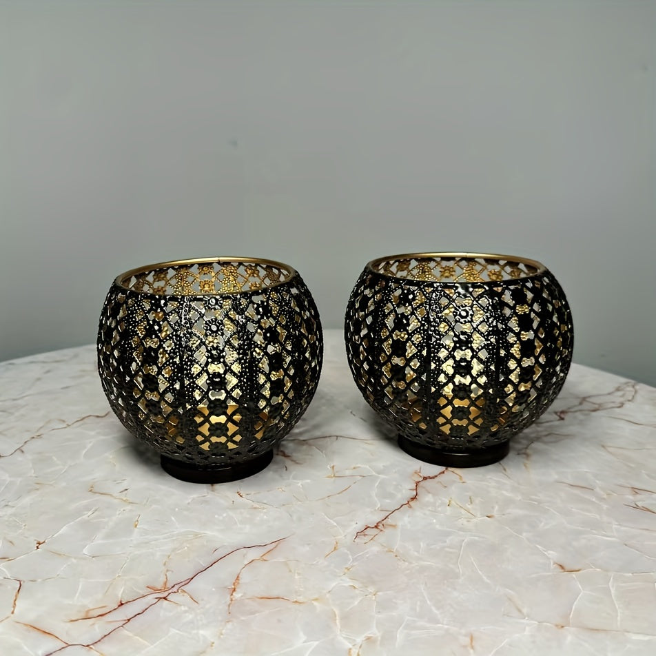 Set of 2/3 Moroccan Iron Candle Holders | Hollow Carved Metal Ball Candle Holders FJORD