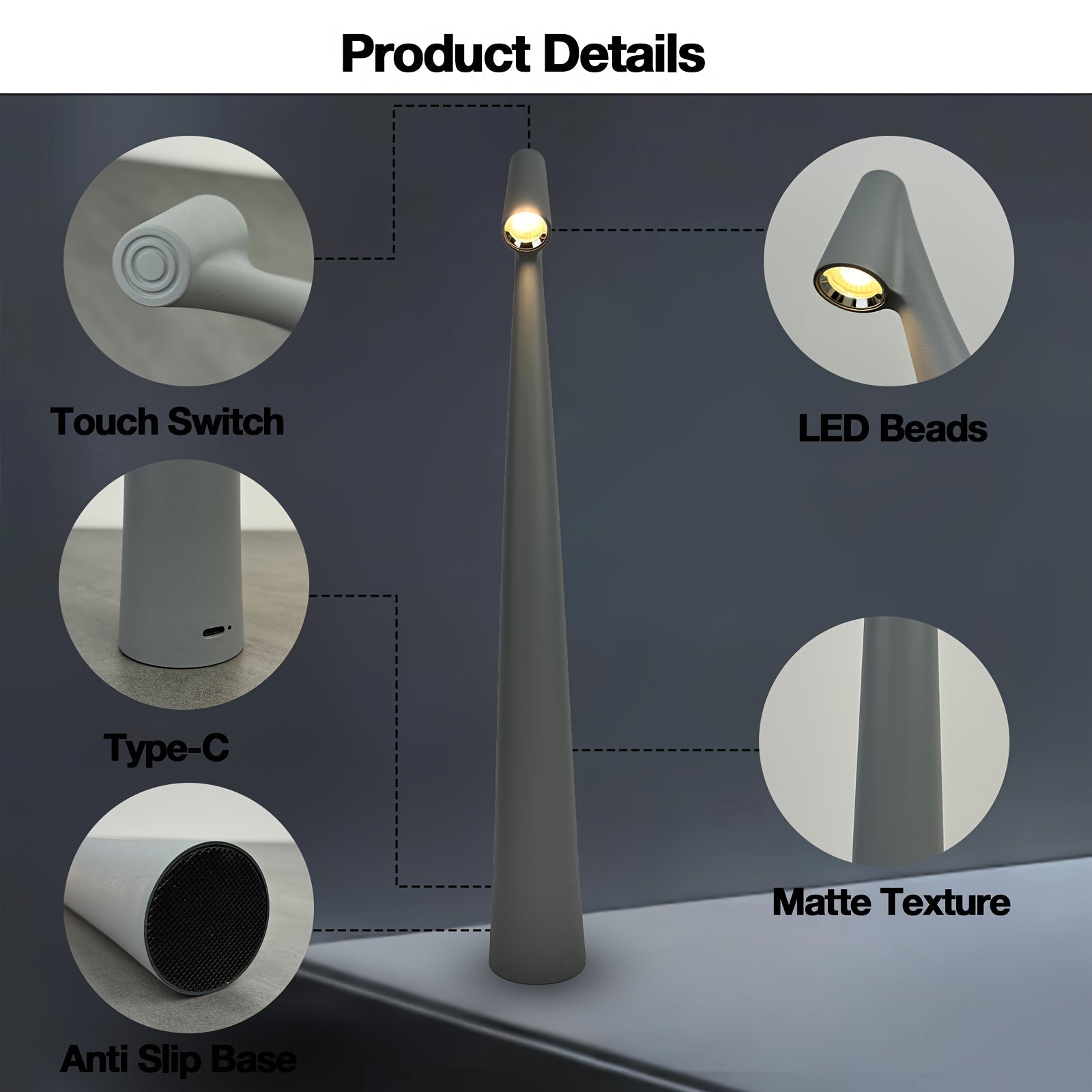 Rechargeable LED Desk Lamp - Dimmable Touch Control, Portable, Wireless, Matte Metal Finish - Perfect for Home Office & Bedroom, Ideal Gift for Design Lovers & Students FJORD