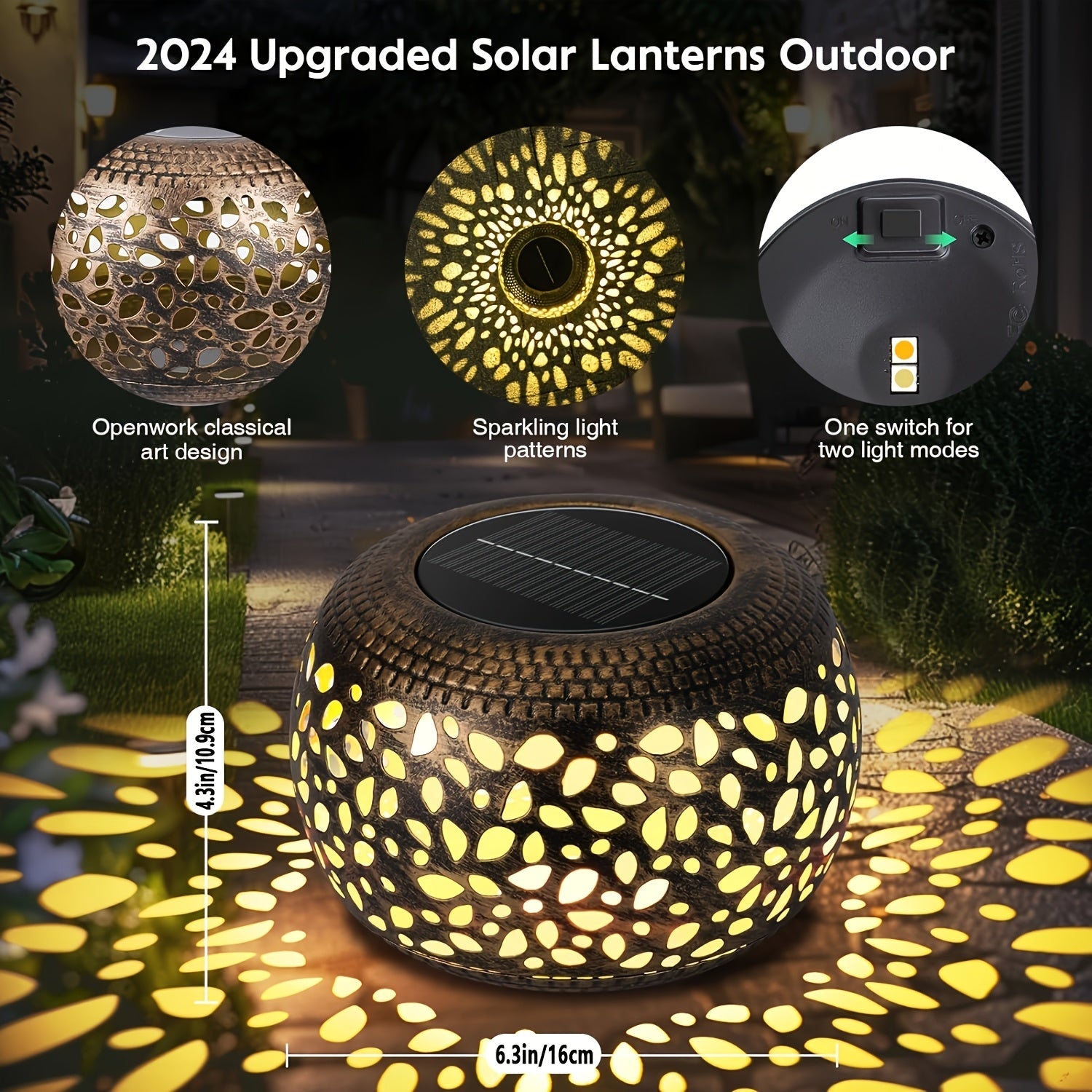Solar Table Lantern with Flickering Flame - Waterproof LED Light, Auto On/Off, Decorative Metal Lamp for Outdoor, Patio, Garden, Desk, Yard FJORD