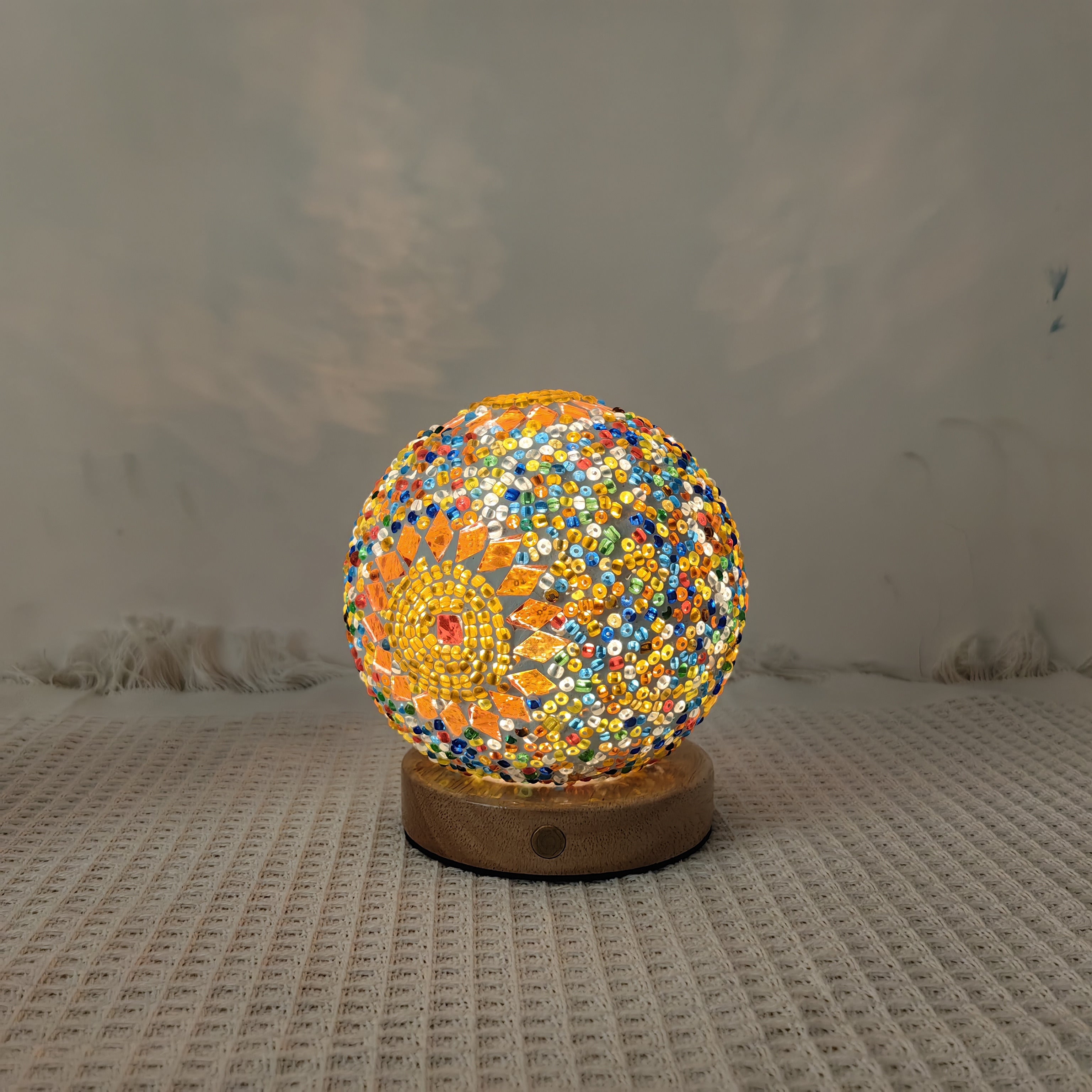 Bohemian Moon Ball Night Light – Color Changing LED with Wooden Stand, Dimmer, Perfect for Bedroom, Living Room & Unique Gifts – 3.9” Crystal Globe