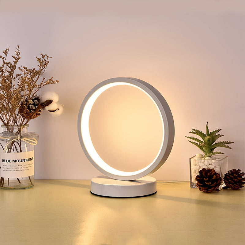 Nordic Vintage Bedside Table Lamp | USB-Powered Round LED Desk Light | Matte Finish, Metal & Plastic, Switch Control - Black/White FJORD