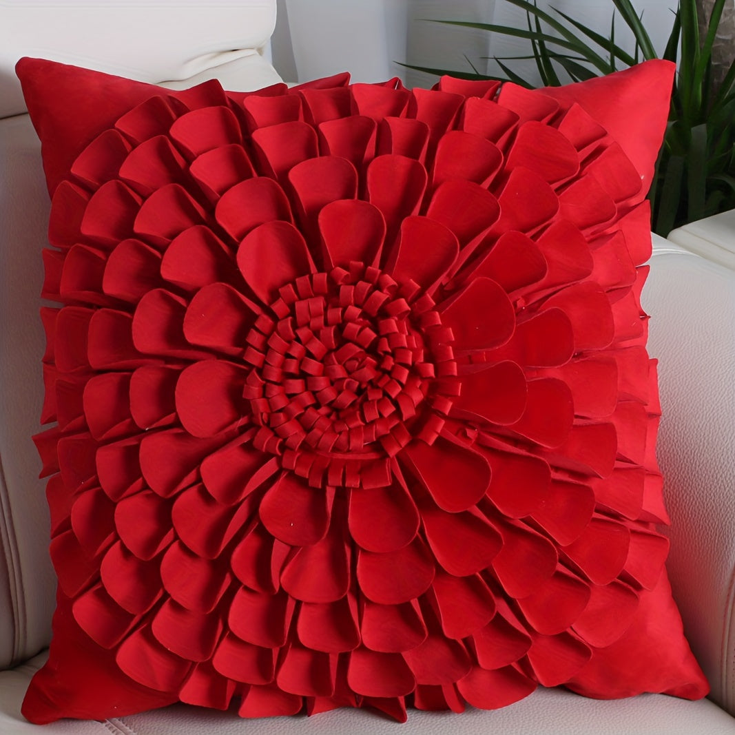 3D Flower Throw Pillow Cover – 18x18 Square, Soft & Washable Polyester, Decorative Cushion for Sofa, Bed, & Living Room – Multi-Color Options