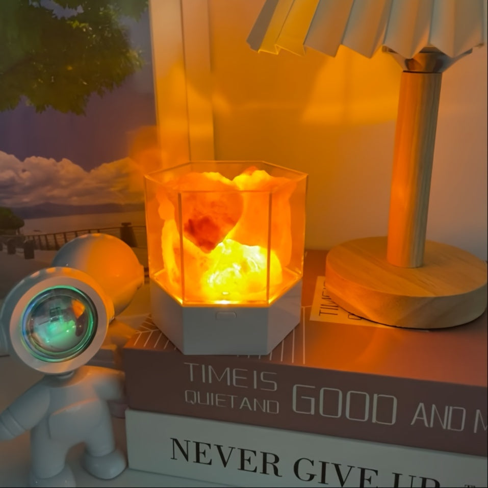 Himalayan Salt Stone Lamp - Romantic LED Bedside Lamp with Aromatherapy, USB Plug Night Light for Bedroom & Meditation FJORD