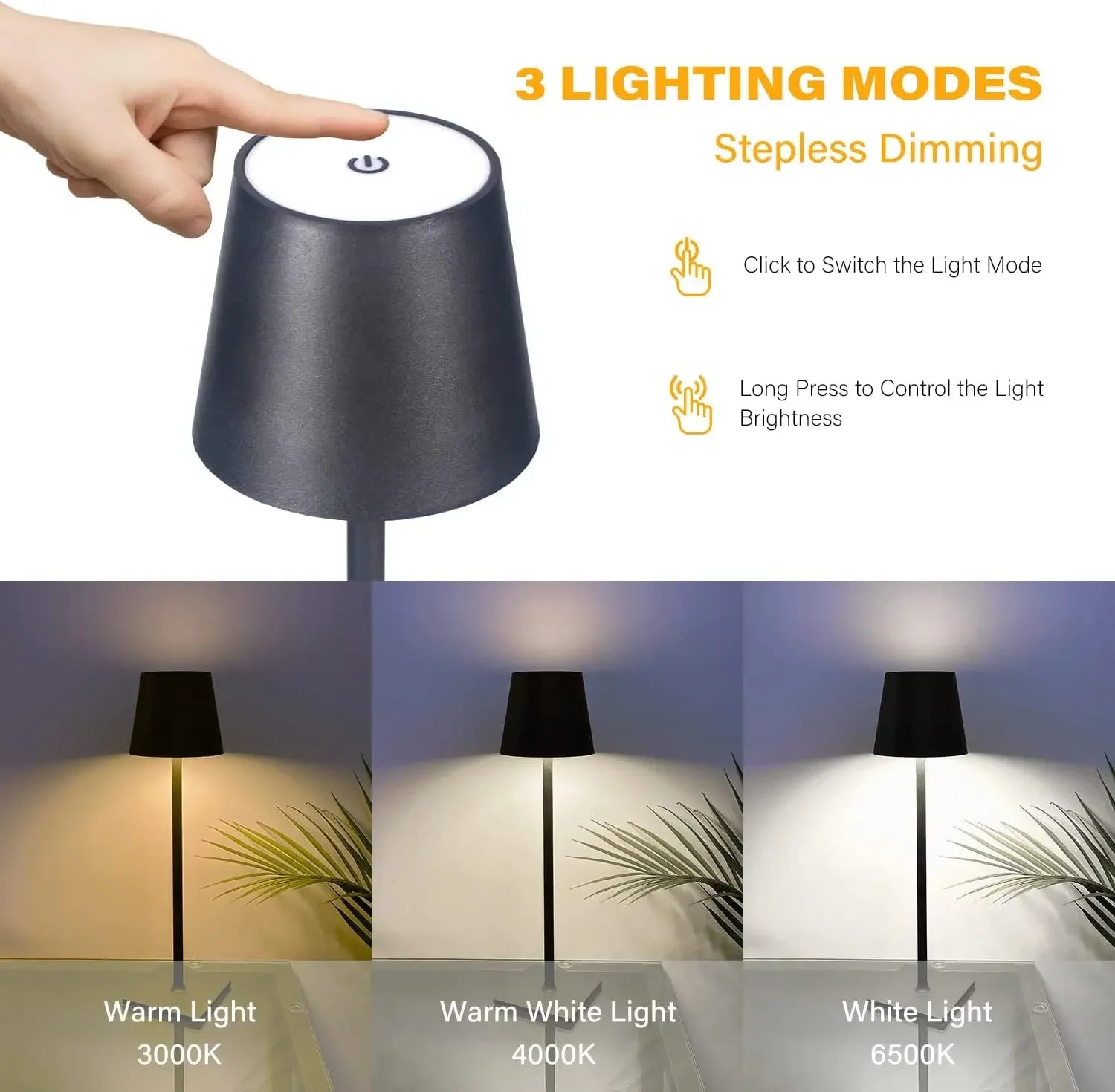 USB Rechargeable LED Desk Lamp - Black | Waterproof Wireless Touch Table Lamp for Hotel, Restaurant & Bedroom Ambiance FJORD.