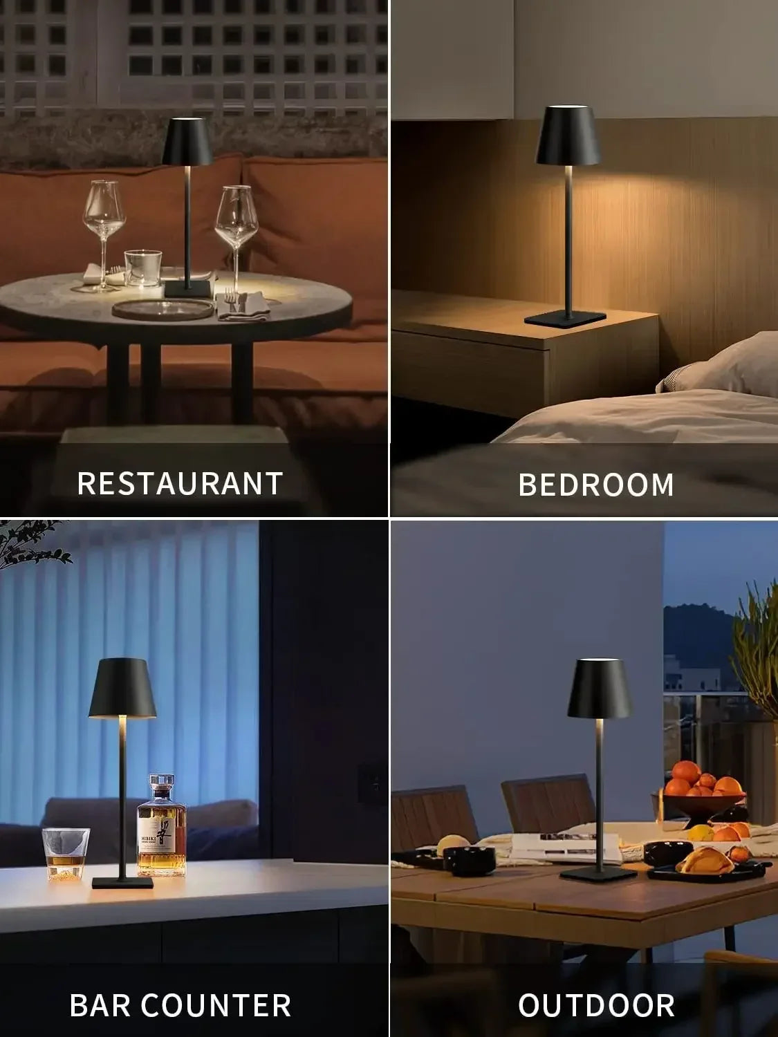 USB Rechargeable LED Desk Lamp - Black | Waterproof Wireless Touch Table Lamp for Hotel, Restaurant & Bedroom Ambiance FJORD.