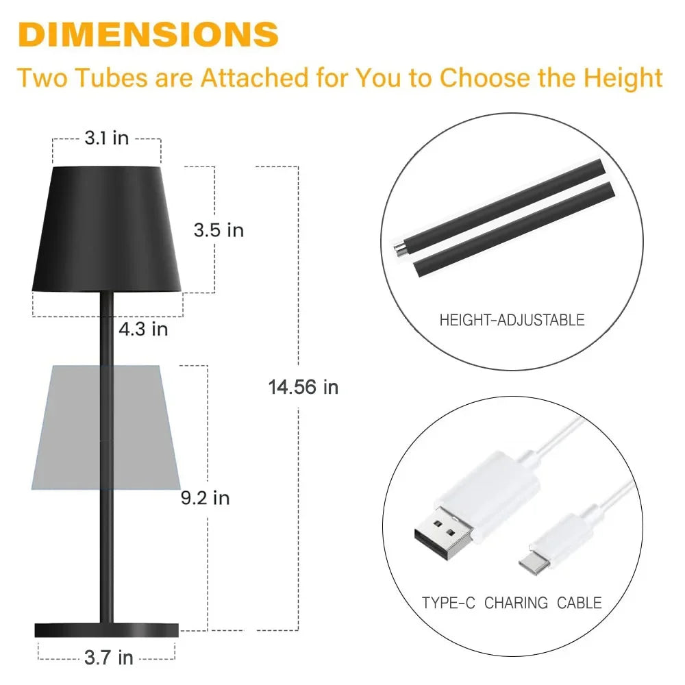 USB Rechargeable LED Desk Lamp - Black | Waterproof Wireless Touch Table Lamp for Hotel, Restaurant & Bedroom Ambiance FJORD.