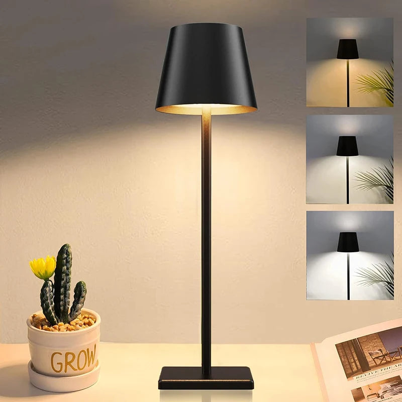 USB Rechargeable LED Desk Lamp - Black | Waterproof Wireless Touch Table Lamp for Hotel, Restaurant & Bedroom Ambiance FJORD.