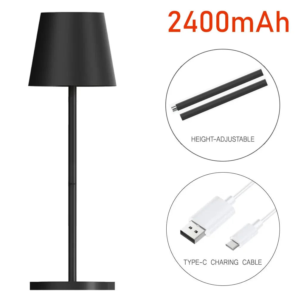 USB Rechargeable LED Desk Lamp - Black | Waterproof Wireless Touch Table Lamp for Hotel, Restaurant & Bedroom Ambiance FJORD.