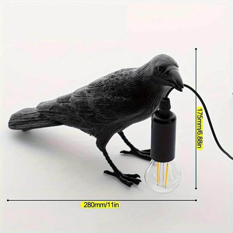 Gothic Crow Table Lamp with USB - Cute Black Resin Desk Decor, Metal Claw Base, Perfect for Halloween & Thanksgiving Home Decor FJORD