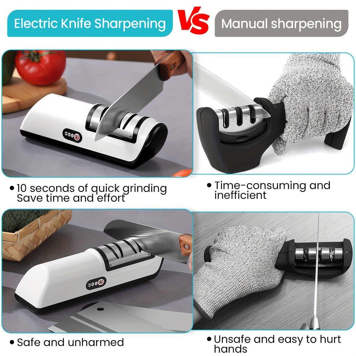 USB Rechargeable Electric Knife Sharpener | 2-Stage, Adjustable Speeds | For Chef & Kitchen Knives | Compatible with Ceramic & Steel Blades