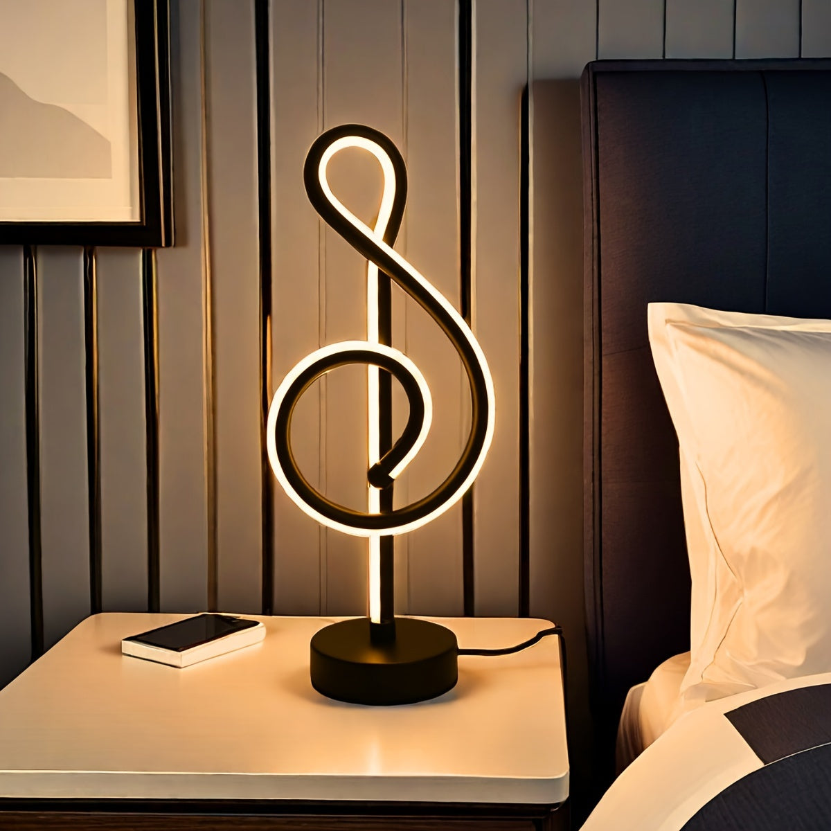 Modern Creative Treble Clef Table Lamp | Adjustable 3-Color LED Desk Light with USB Power | Nightlight for Bedroom, Living Room, Reading, Bar & Café FJORD