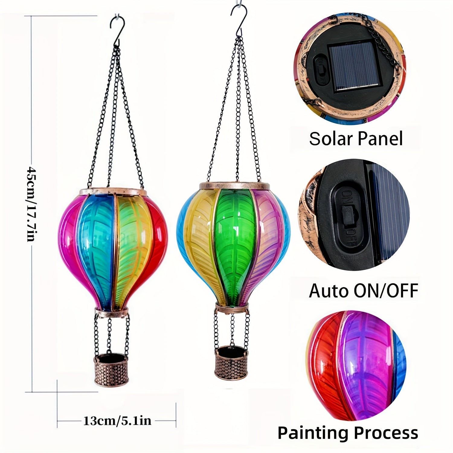 2PC Solar Hot Air Balloon Lanterns with Flickering Flame & Shepherd Hooks – Colorful Outdoor LED Lights for Garden, Patio, Porch, Yard Decor – Weatherproof & Energy-Saving