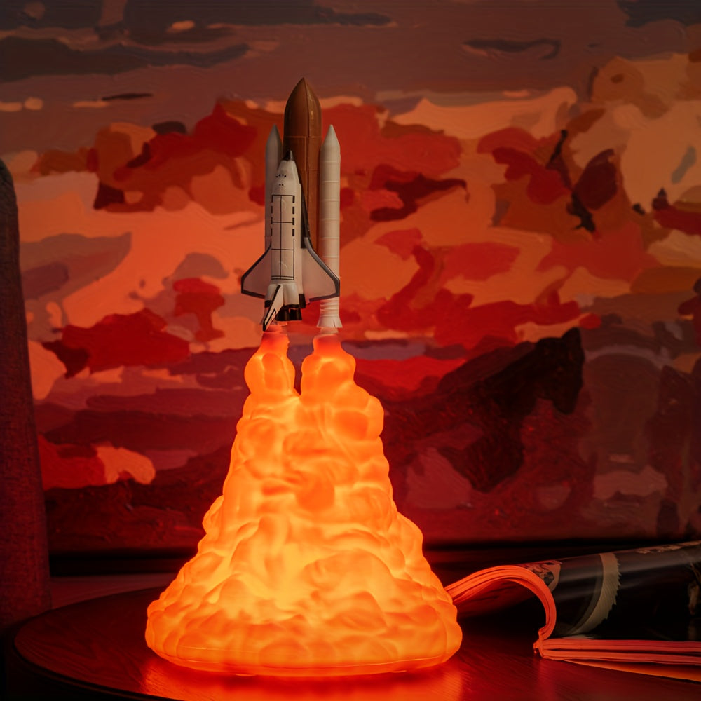 3D Printed Rocket Night Light | USB Rechargeable Space Lamp for Bedroom, Office, Kids | Unique Gift for Space Lovers & Home Decoration