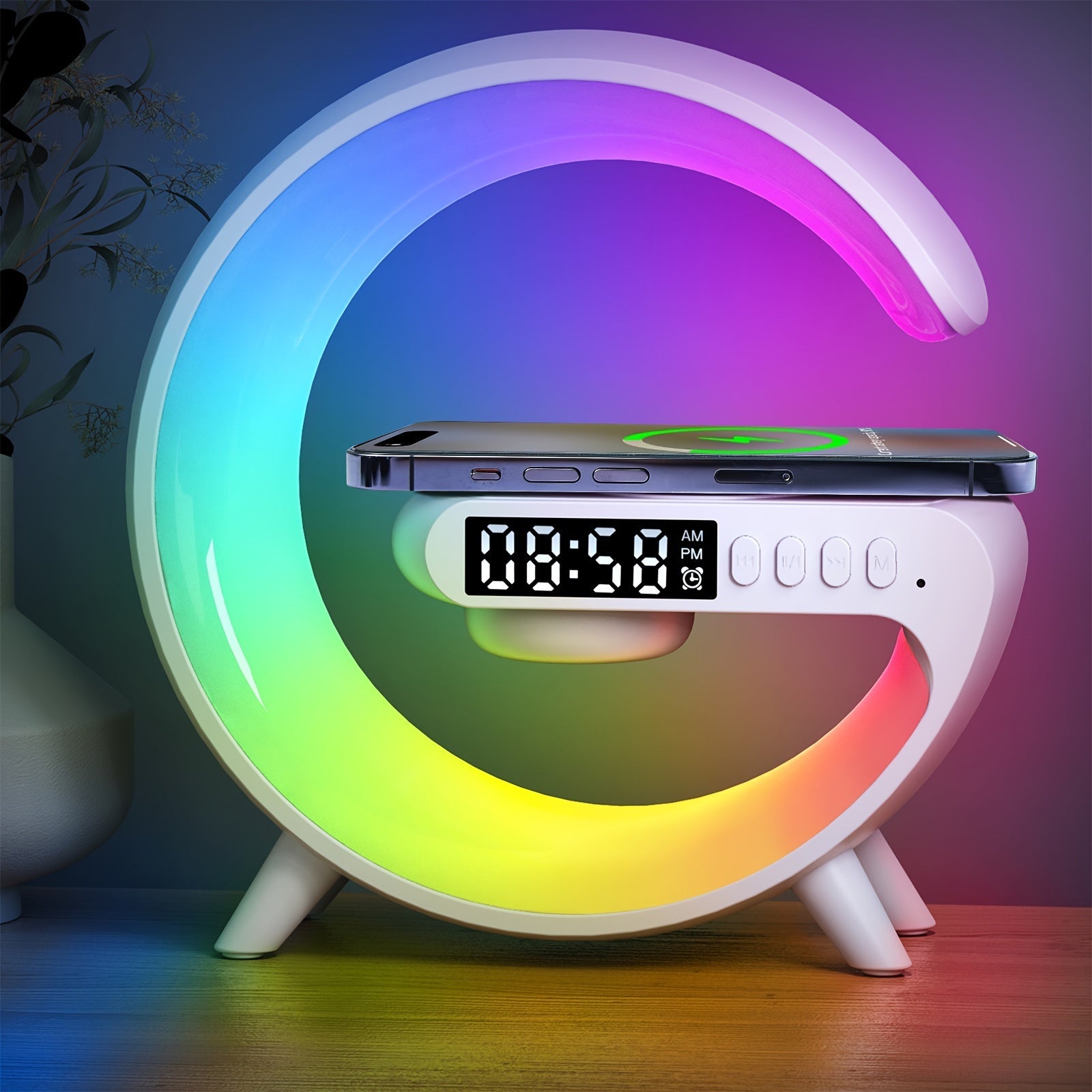 Smart LED Lamp with Wireless Phone Charger | Multifunctional RGB Night Light & Alarm Clock Station FJORD