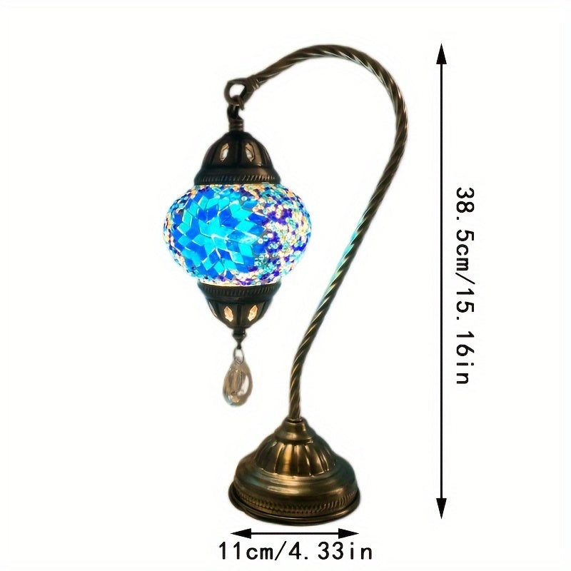 Charming Blue Glass USB Table Lamp - Turkish Mosaic Design for Bedroom, Living Room & Study Decor