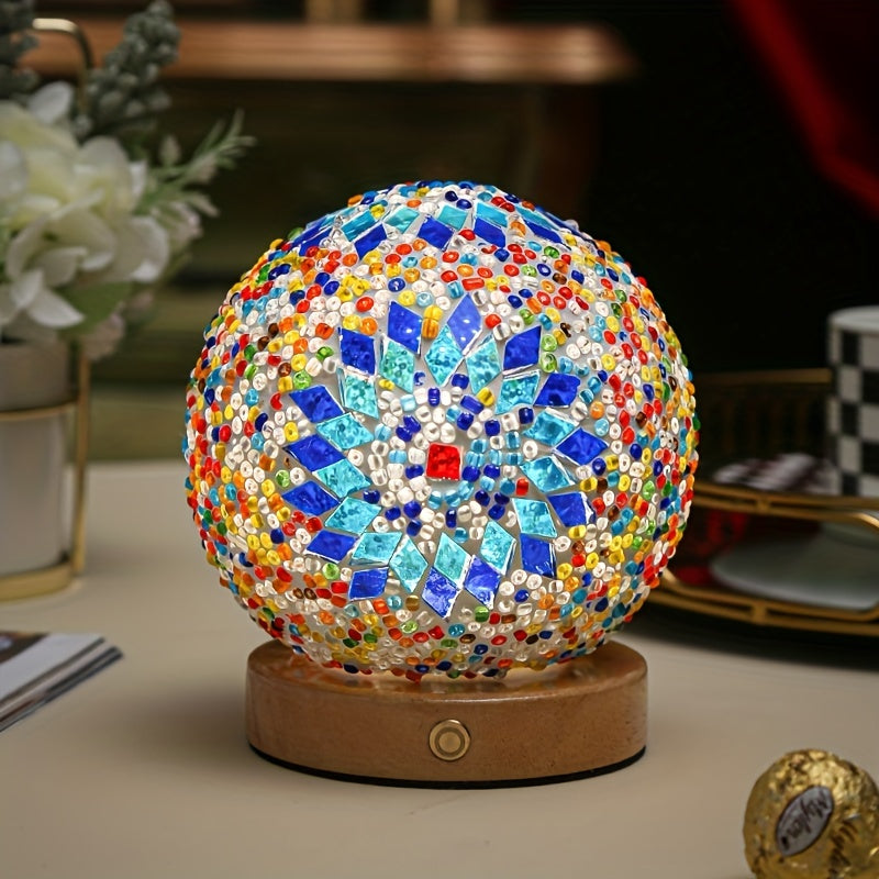 Bohemian Moon Ball Night Light – Color Changing LED with Wooden Stand, Dimmer, Perfect for Bedroom, Living Room & Unique Gifts – 3.9” Crystal Globe