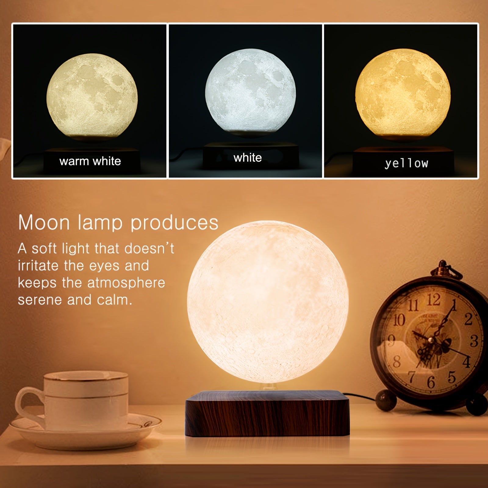 Levitating Moon Lamp - Wireless Magnetic Floating LED Light, Rotating Table Lamp with 3 Lighting Modes for Home, Office, and Bedroom Décor FJORD