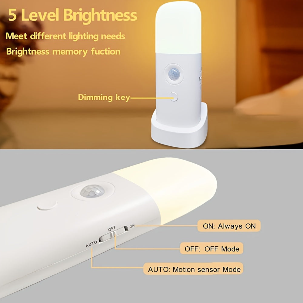 Rechargeable Motion Sensor Night Light – Dimmable, Cordless, Adjustable Brightness, USB Charging, Portable for Bedroom, Bathroom, Hallway FJORD
