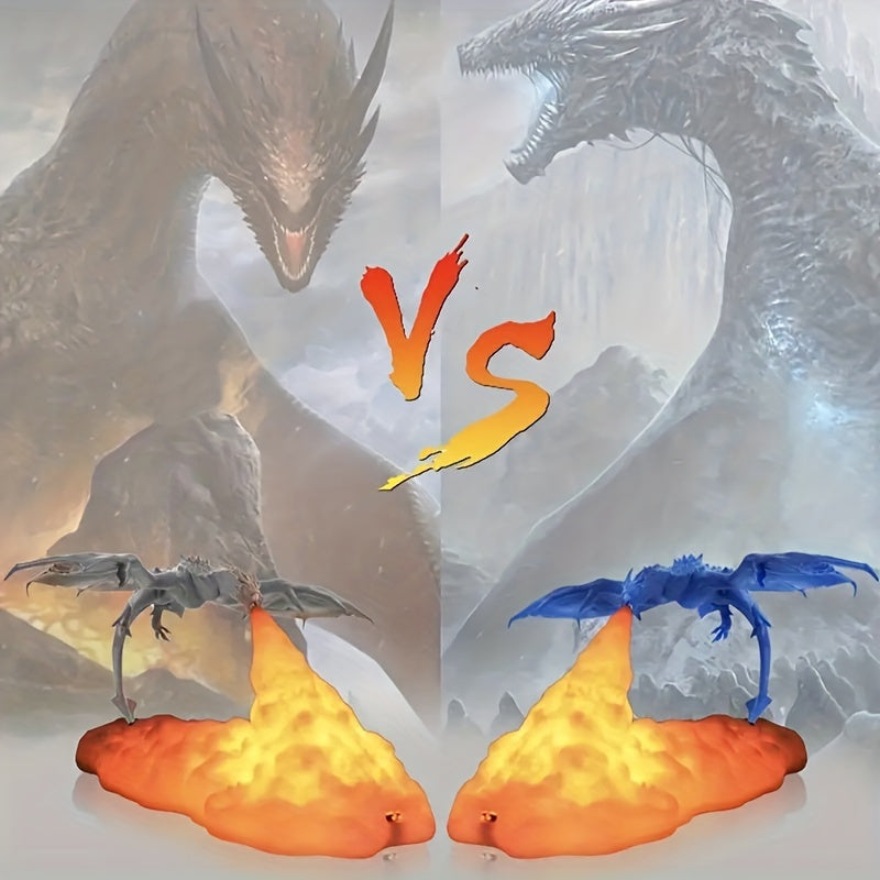 3D Printed Dragon Lamp – Fire & Ice USB Rechargeable LED Night Light for Bedroom, Office, Kids – Mood Lamp, Gift for Boys & Girls