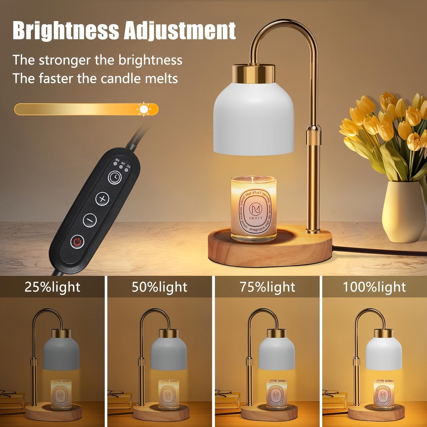 Adjustable Height Dimmable Candle Warmer Lamp with Timer & 2 Bulbs – Compatible with Large Jar Candles – Flameless Scented Wax Melter for Home Décor & Relaxation – Ideal Gift for Mother's Day