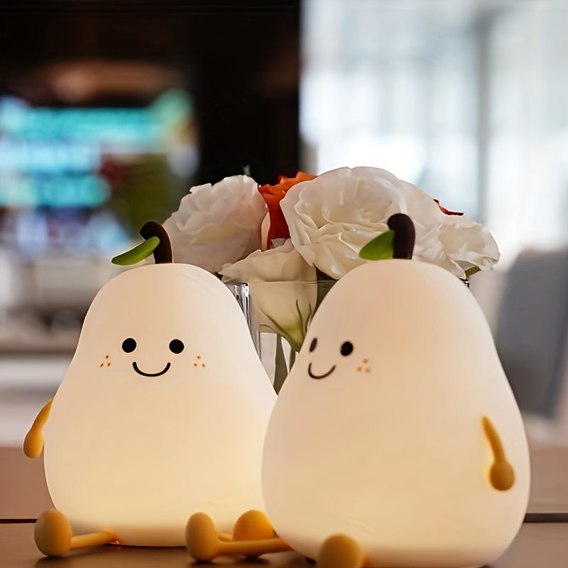 Rechargeable Pear LED Night Light – Touch Control, Color Changing, Silicone Baby Lamp, Timer & Adjustable Brightness, Cute Gift for Kids & Nursery FJORD