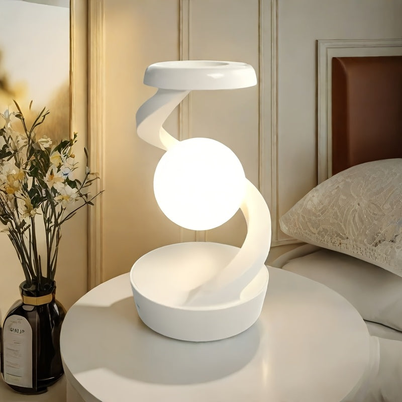 3D Levitating LED Table Lamp | Spiral Design Night Light with Wireless Charging | Modern Bedside Atmosphere Light for Bedroom, Office, or Living Room FJORD