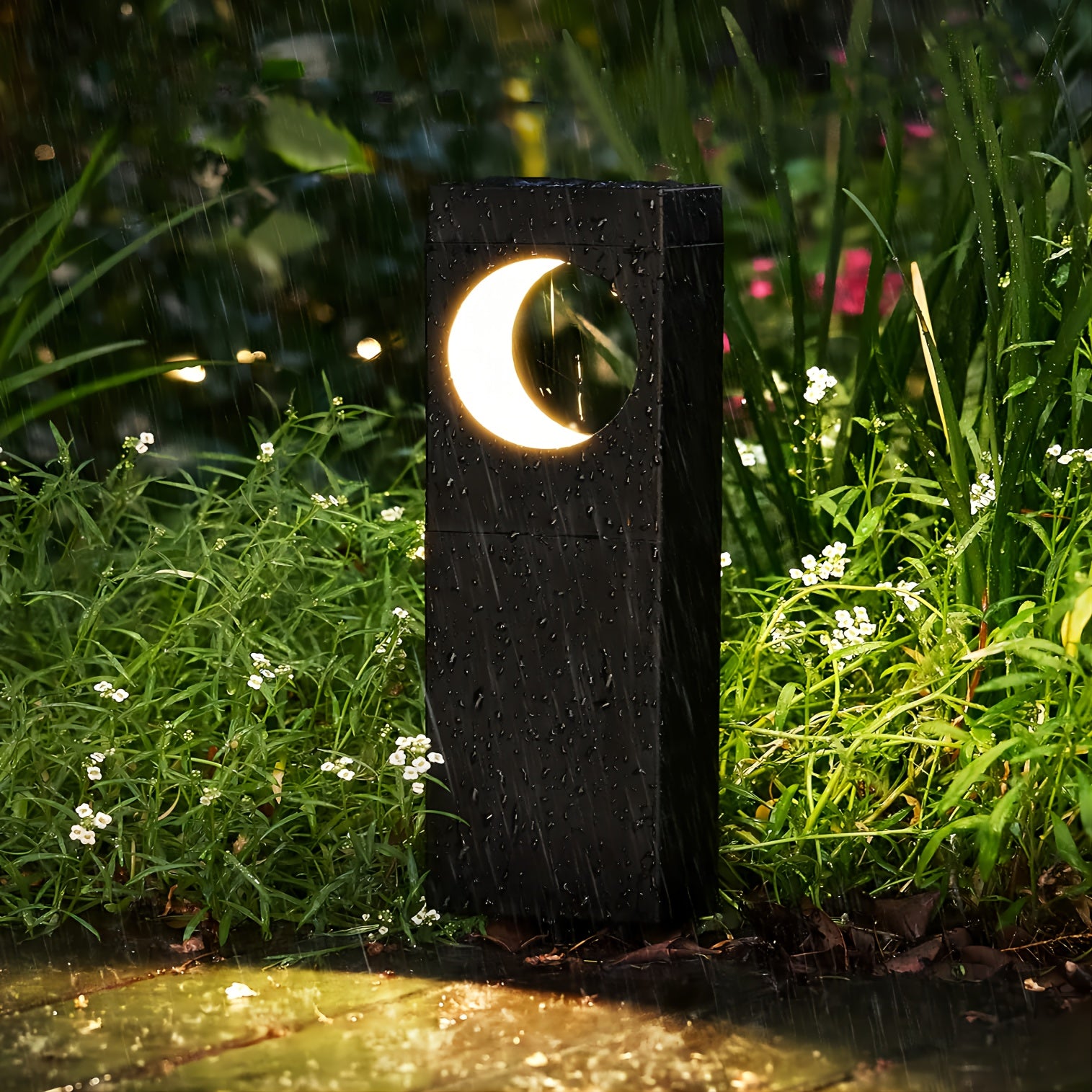 6-Pack Solar Pathway Lights Outdoor, Waterproof IP65, Moon Shape Design, Auto On/Off, Warm White LED for Garden Yard Walkway