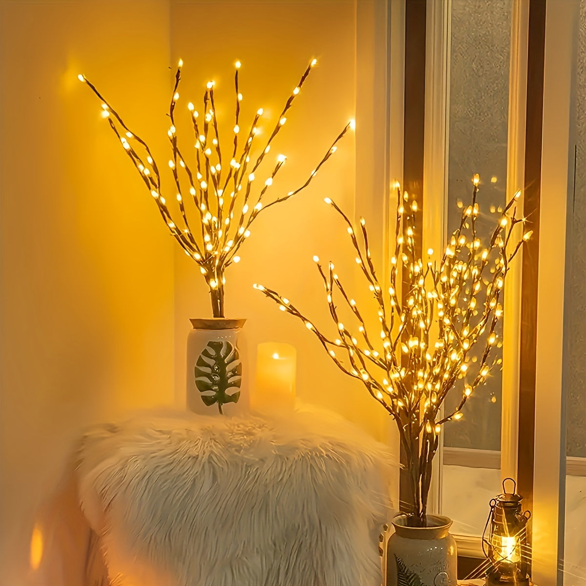 LED Battery-Powered Branch Lights | Indoor Decorative Lighting for Weddings, Restaurants, Parties, Birthdays, Christmas | Plastic Fairy Lights with Branch Design FJORD