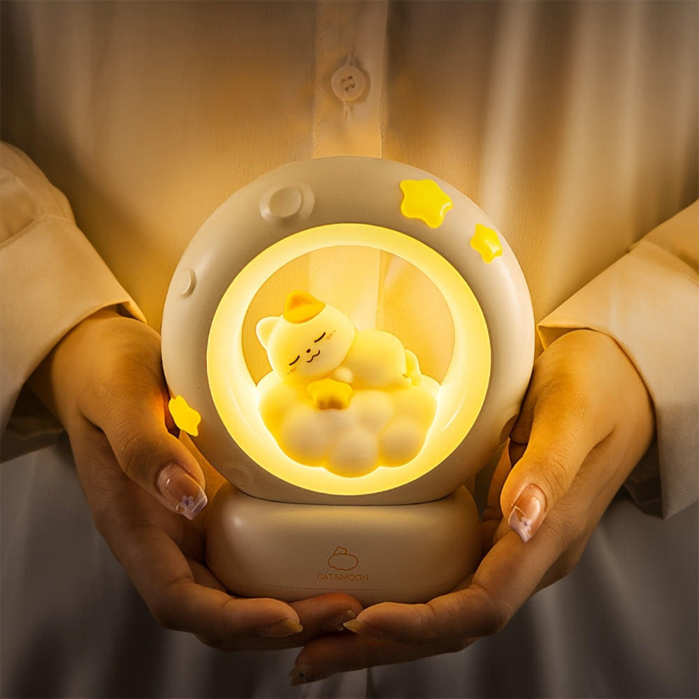 USB Rechargeable Sleeping Cat Night Light | 3-Level Brightness & Touch Control | LED Table Lamp for Bedroom & Living Room FJORD