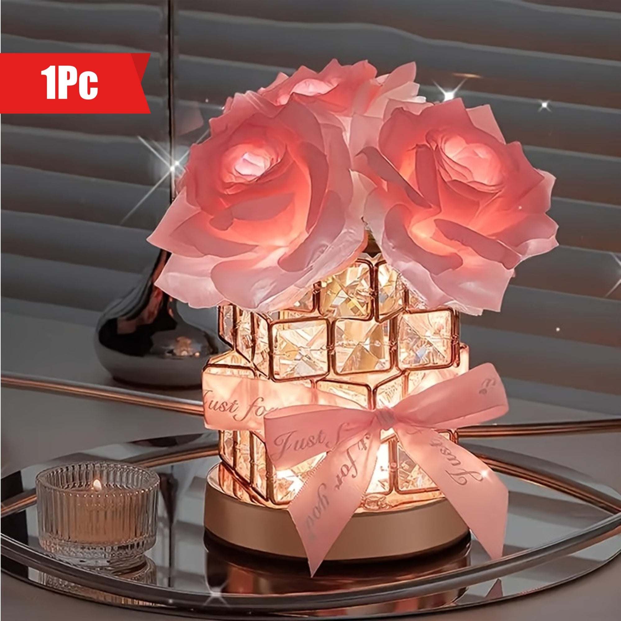 1pc Plug-in Three-color Table Lamp, Rose Crystal Table Lamp, Rechargeable Cordless Rose Lamp, 3-color Adjustable Flower Lamp, Romantic LED Rose Lamp, Bedroom Living Room Decoration, Send Lover - Valentine's Day Birthday Gift (pink)