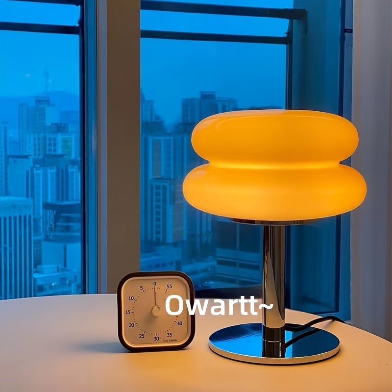 Modern Dimmable Glass Table Lamp, USB Powered, Mid Century Retro Egg Tart Design - Ideal for Bedroom, Living Room, Desk, Nightstand - Aesthetic Home Decor & Ambient Lighting FJORD