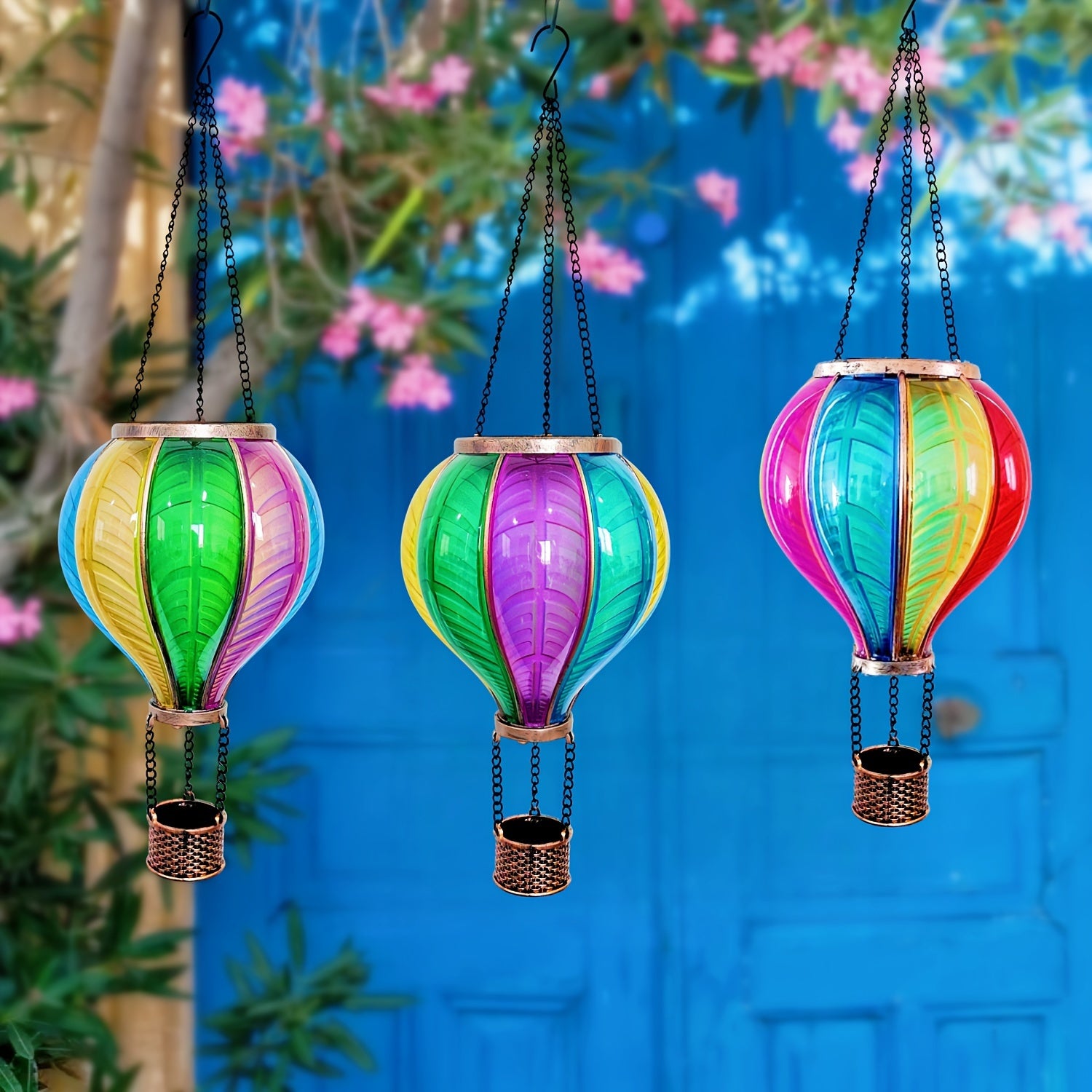 2PC Solar Hot Air Balloon Lanterns with Flickering Flame & Shepherd Hooks – Colorful Outdoor LED Lights for Garden, Patio, Porch, Yard Decor – Weatherproof & Energy-Saving