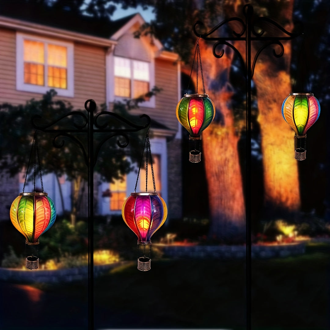 2PC Solar Hot Air Balloon Lanterns with Flickering Flame & Shepherd Hooks – Colorful Outdoor LED Lights for Garden, Patio, Porch, Yard Decor – Weatherproof & Energy-Saving