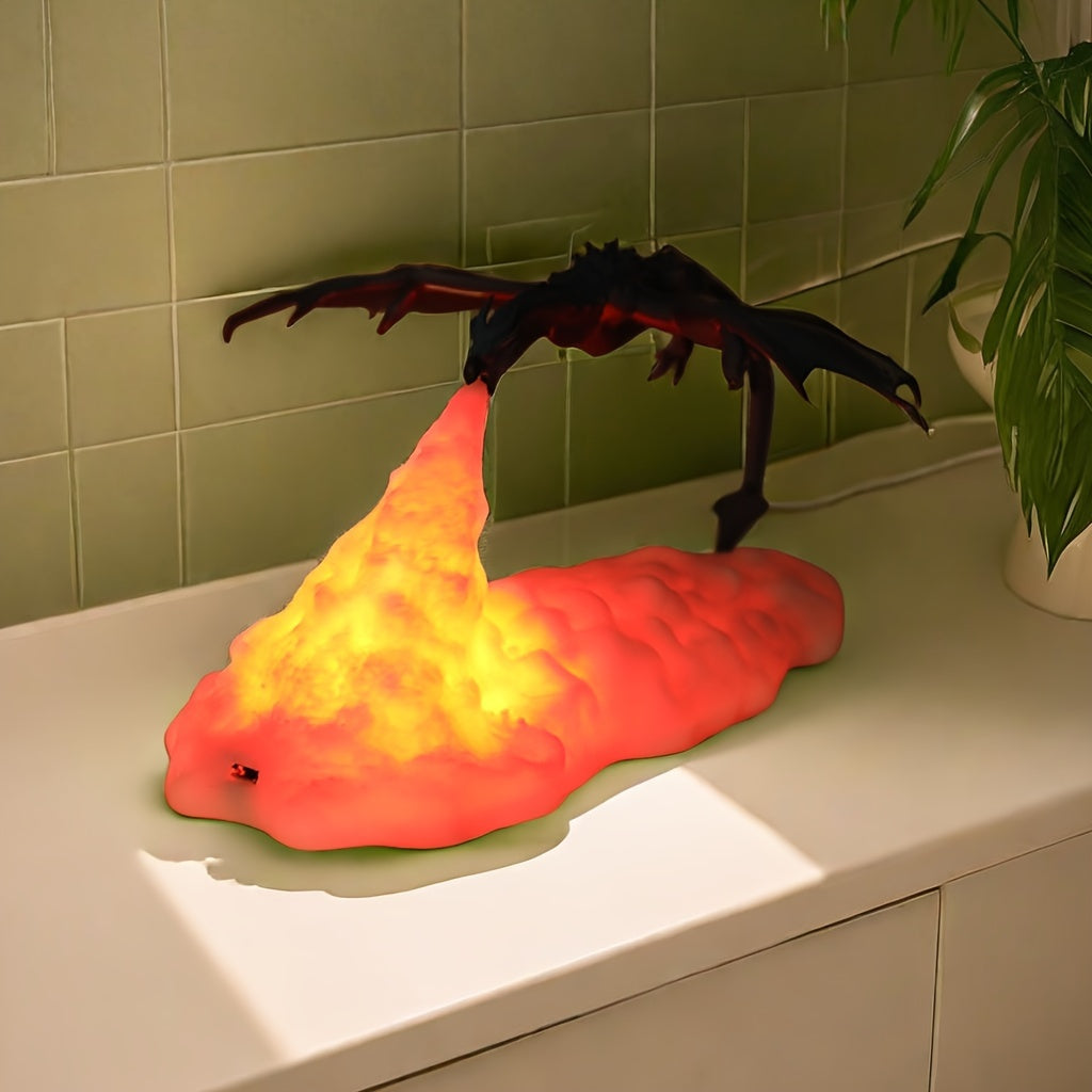 3D Printed Dragon Lamp – Fire & Ice USB Rechargeable LED Night Light for Bedroom, Office, Kids – Mood Lamp, Gift for Boys & Girls