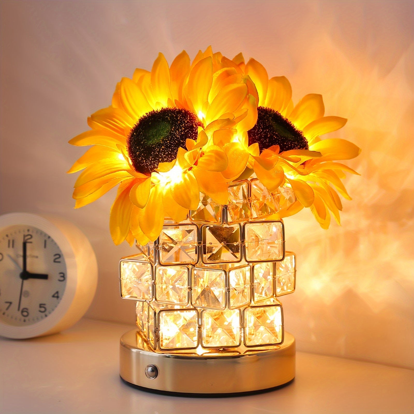 Sunflower Touch Control Table Lamp, USB Rechargeable, Adjustable Dimming LED Night Light, Unique Crystal Acrylic Base, Perfect Gift for Home Decor, Valentine's & Birthday FJORD